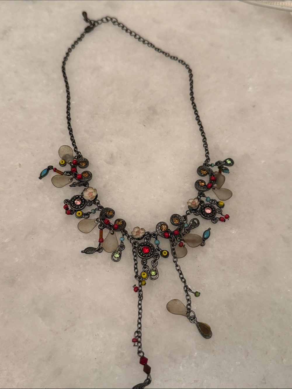 Michal Negrin style Bib Necklace Chandelier Filigree Aurora Borealis Crystals
